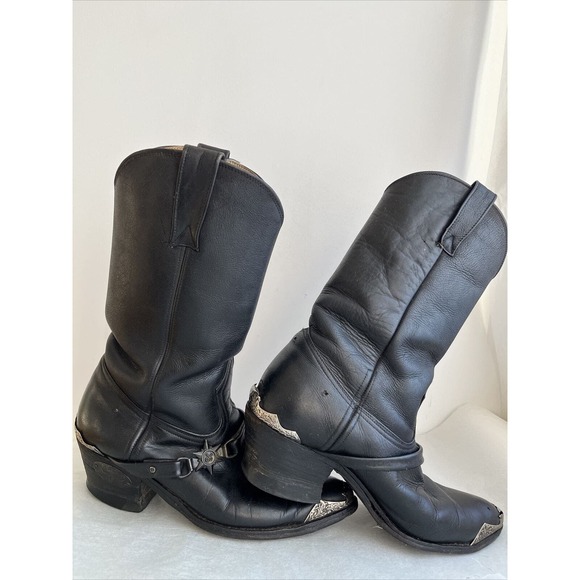 Rango Botas Cowboy Boots Mens Size 10* Vintage Black Leather Silver Toe Heel - Picture 1 of 16